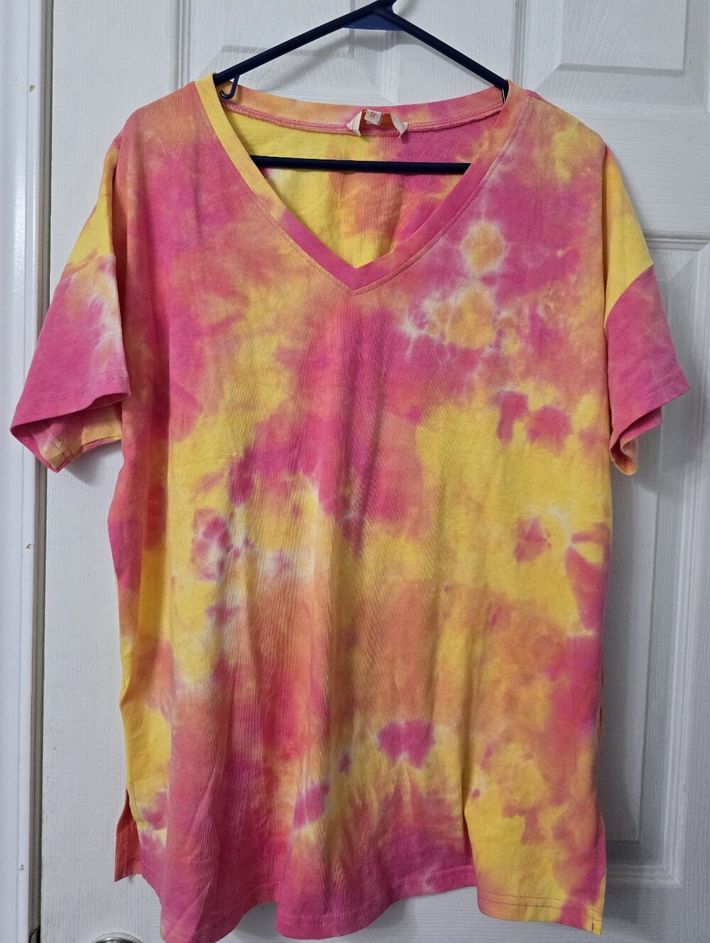 Women’s Pink & Yellow Tie-Dye V-Neck Top